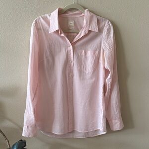 GAP Fitted Boyfriend Button Down Shirt Pink micro stripe lightweight cotton M